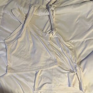 Women's White Ribbed tank Top bundle with knotted white top